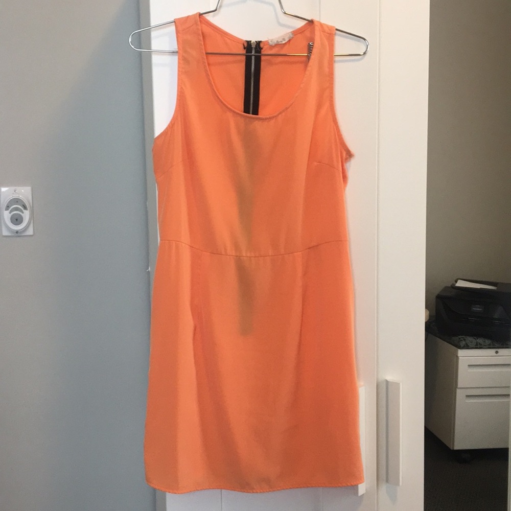Tangerine dress with exposed zipper